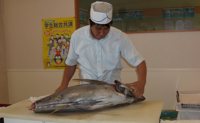 総会で「マグロ解体ショー」